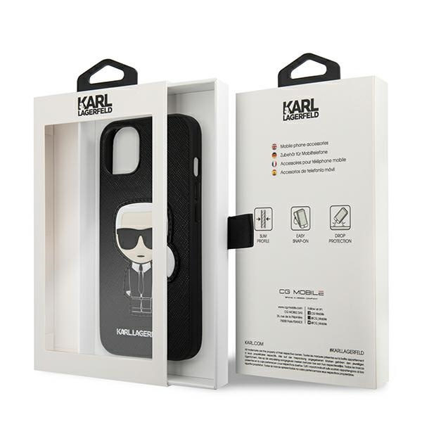 Case KARL LAGERFELD Apple iPhone 13 Mini Saffiano Iconic Karl`s Patch Black Hardcase